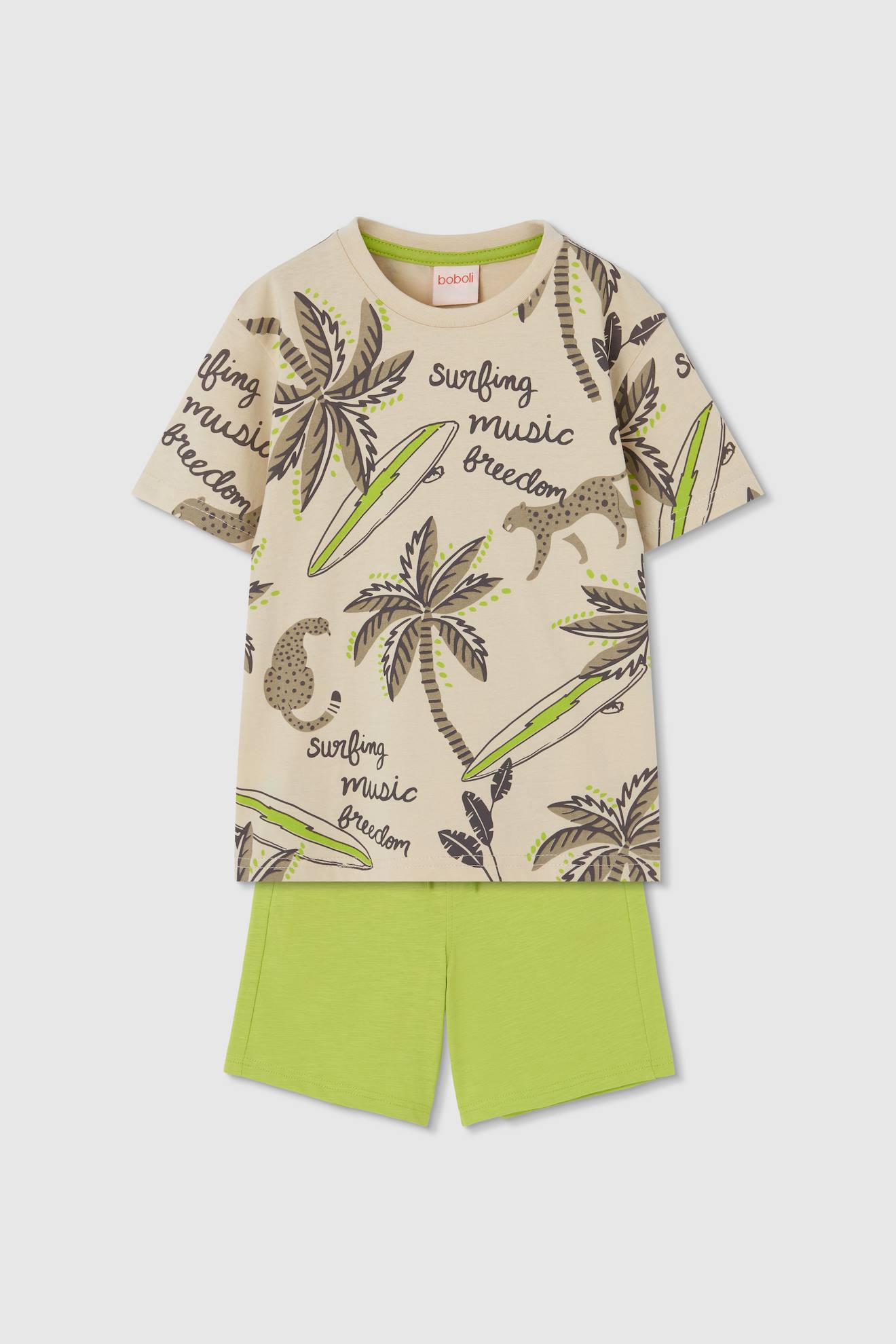 Ensemble Enfant T-shirt Et Bermuda En Coton Vert