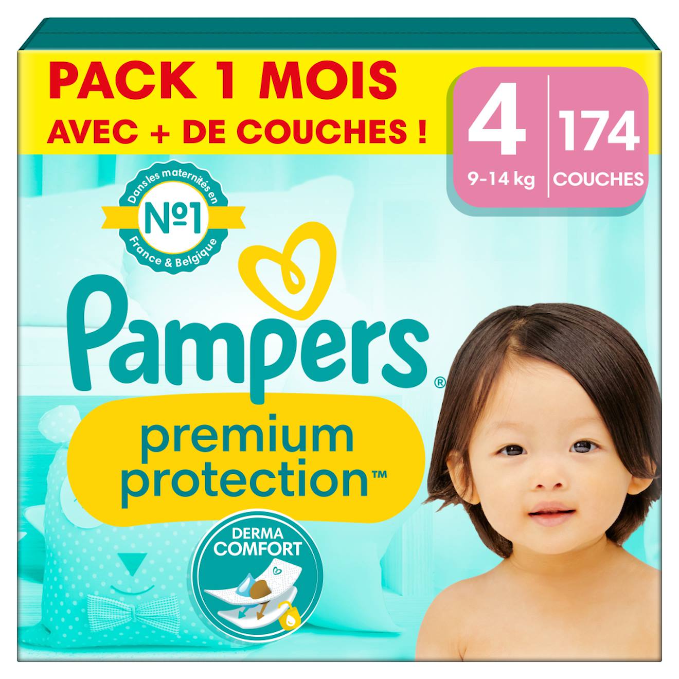 174 Couches Premium Protection, Taille 4, 9-14 Kg Blanc
