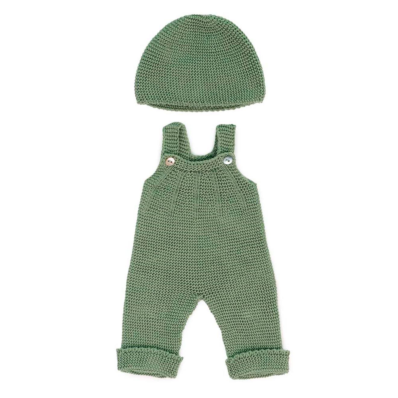 Ensemble Tricoté 38cm - Barboteuse Et Bonnet Vert