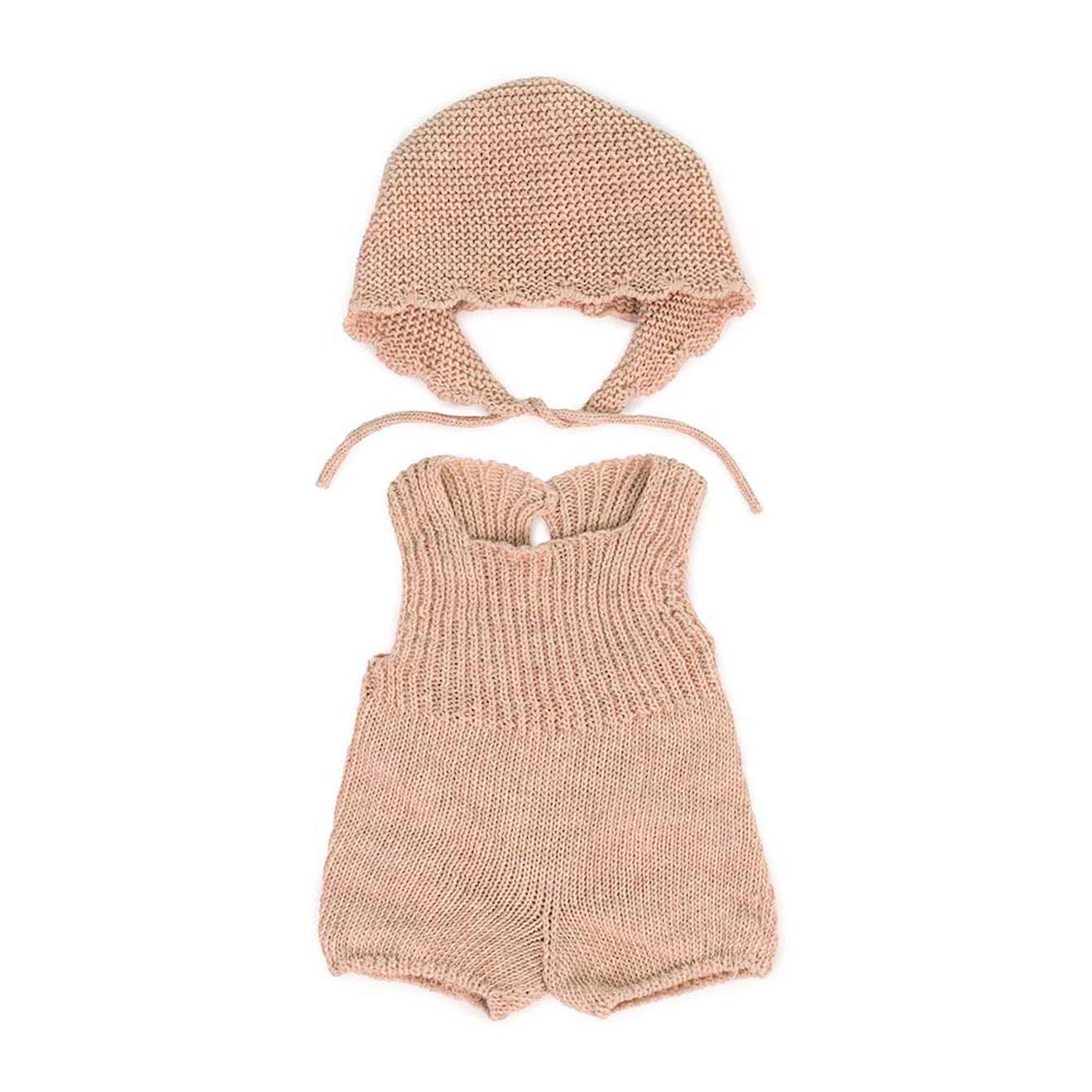 Ensemble Tricoté 38cm - Grenouillère Et Bonnet Gris