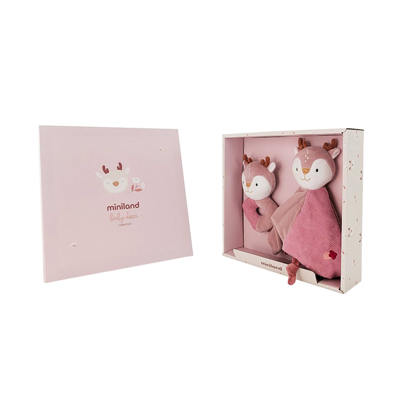Coffret Cadeau Bébé Cerf Avec Doudou Et Hochet Rose