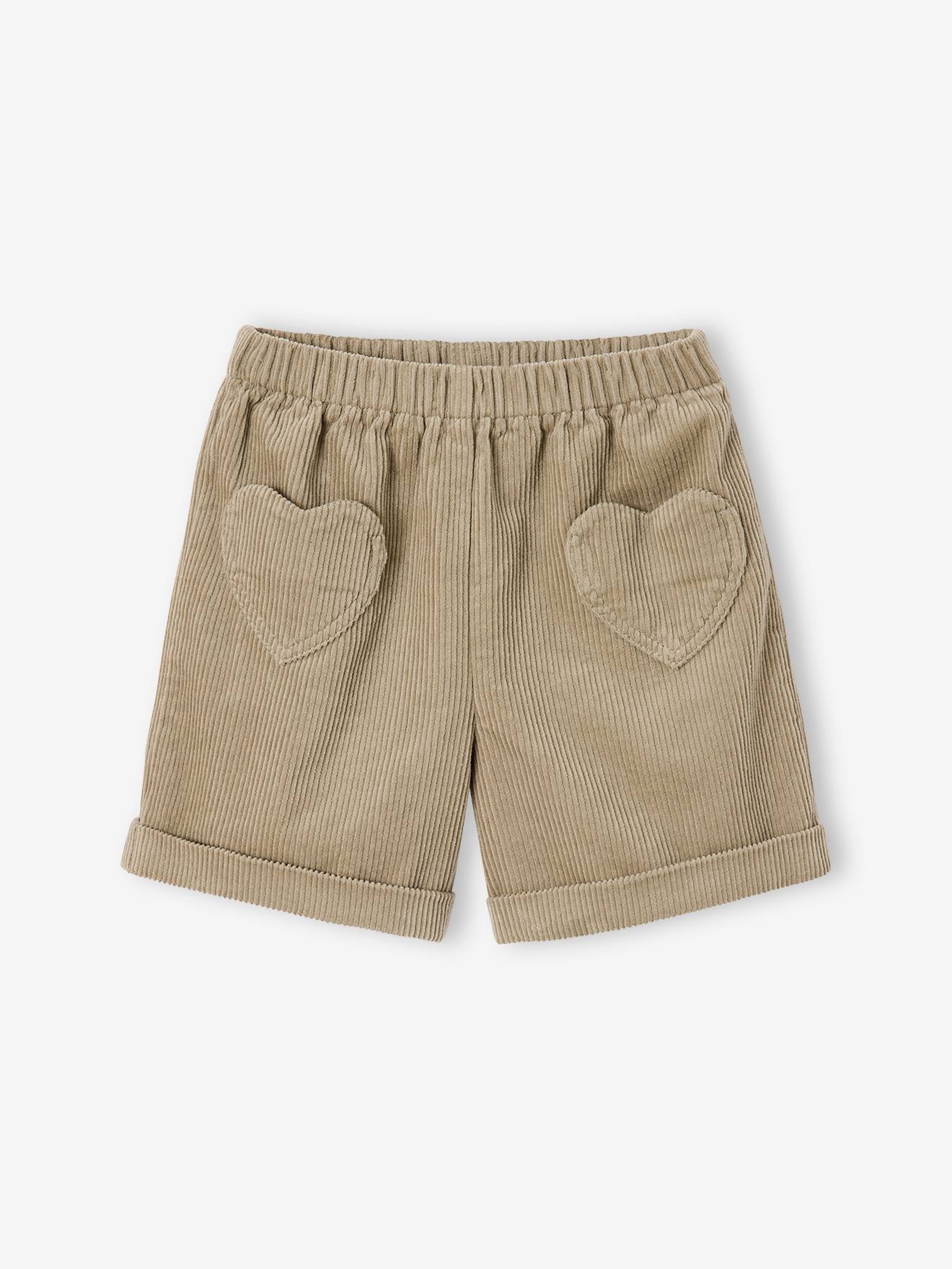 Short en velours poches coeur fille facile à enfiler kaki