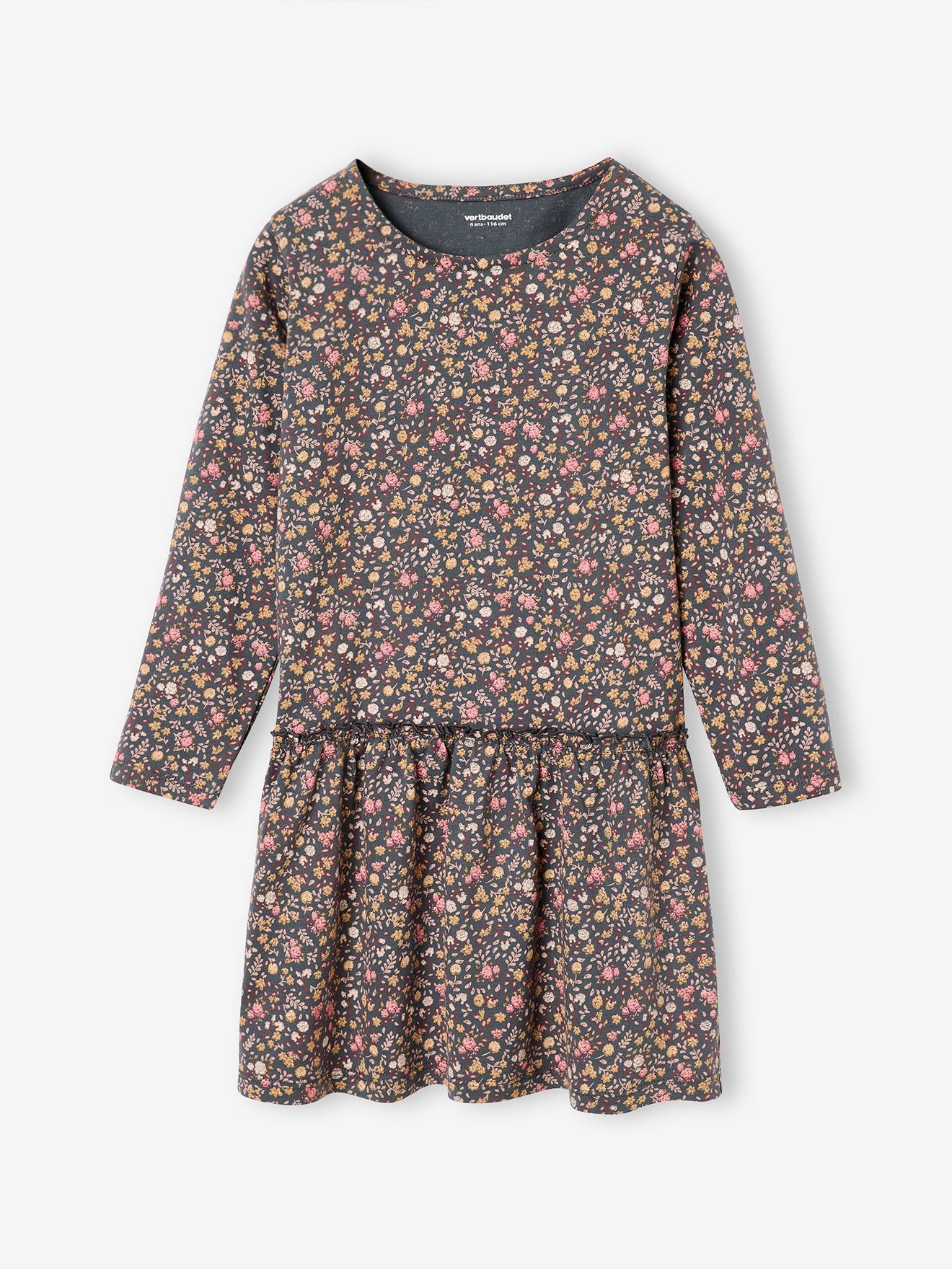 Robe imprimée fille manches longues anthracite