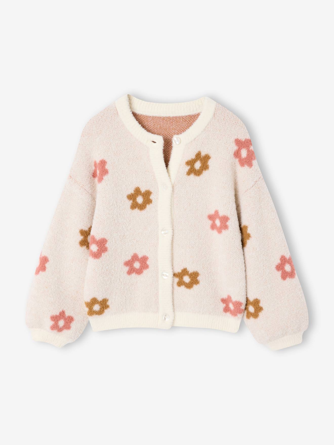 Gilet fille motif animalier maille mousseuse cru 26$