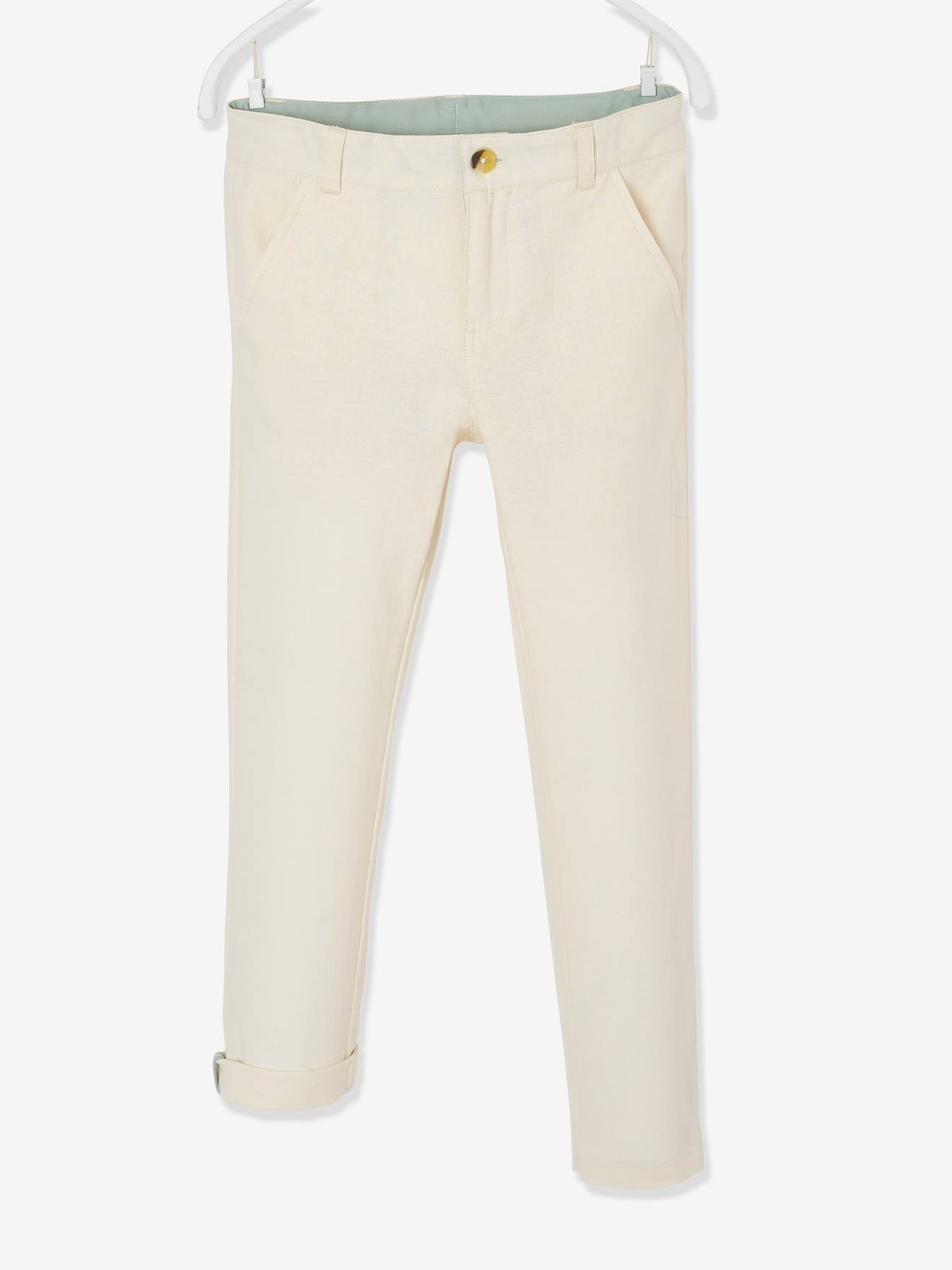 pantalon chino garçon en coton/lin beige clair