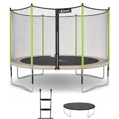 Jouet-Jeux de plein air-Trampoline jardin ø 430?cm + filet + échelle + bâche - jumpi 430 - taupe/vert