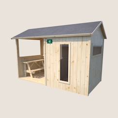 Cabane en bois avec préau et table de jeu jazz  - vertbaudet enfant
