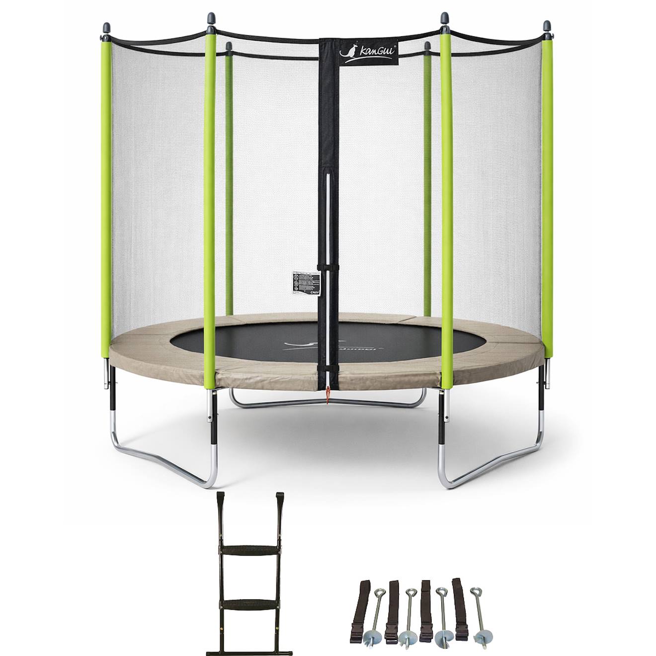Trampoline Jardin Ø 300?cm + Échelle + Kit D'ancrage - Jumpi 300 - Taupe/vert Vert