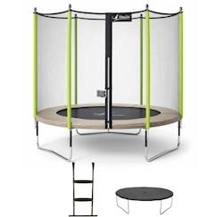 Jouet-Jeux de plein air-Trampoline jardin ø 300?cm + filet + échelle + bâche - jumpi 300 - taupe/vert