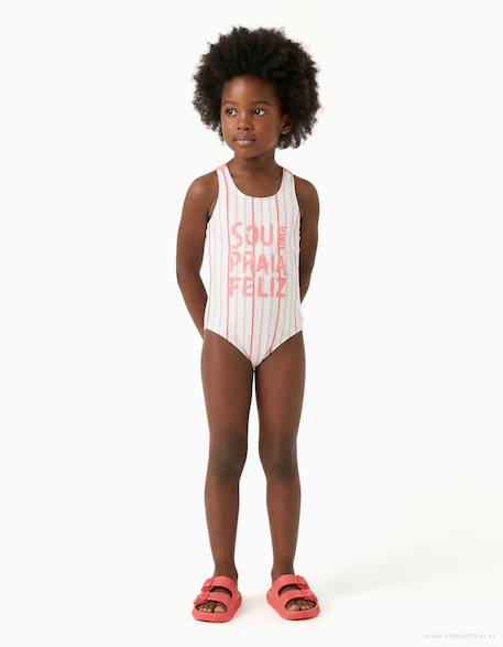 Fille-Maillot de bain à rayures et imprimé à l'avant