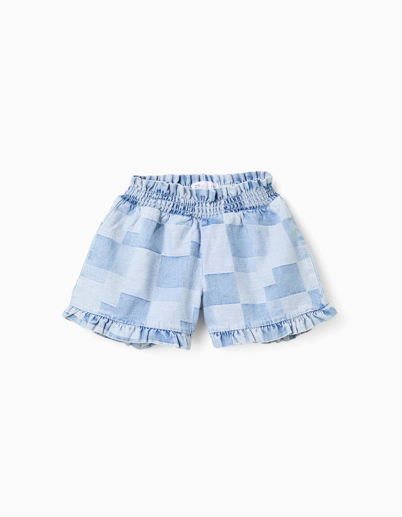 Short En Jean Carreaux Et Ourlets Volants Bleu Clair 16 €