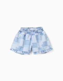 -Short en jean à carreaux et ourlets à volants