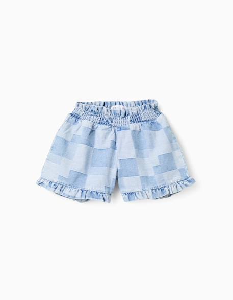 Short en jean à carreaux et ourlets à volants  - vertbaudet enfant