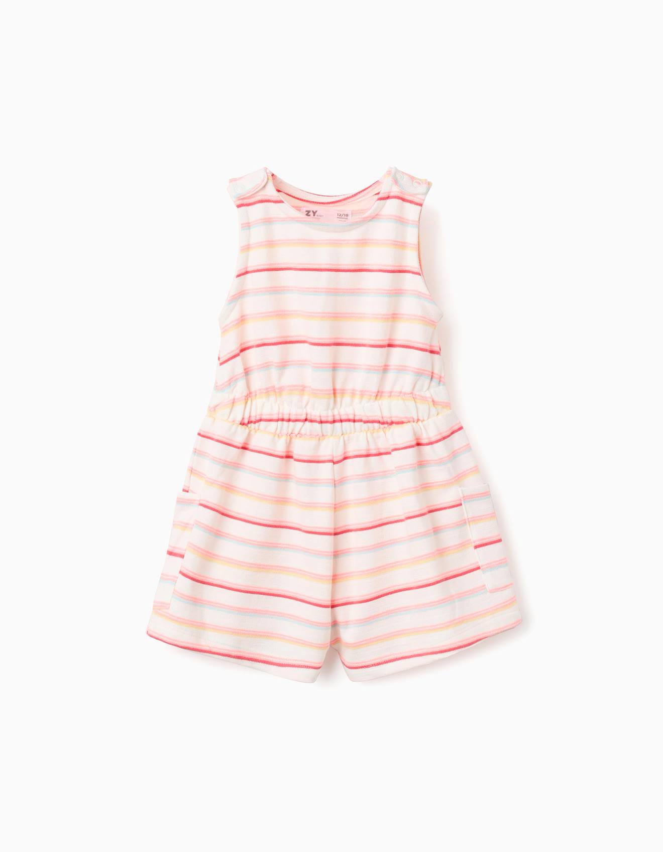 Combishort En Coton Rayures Et Poches Cargo Blanc 16$