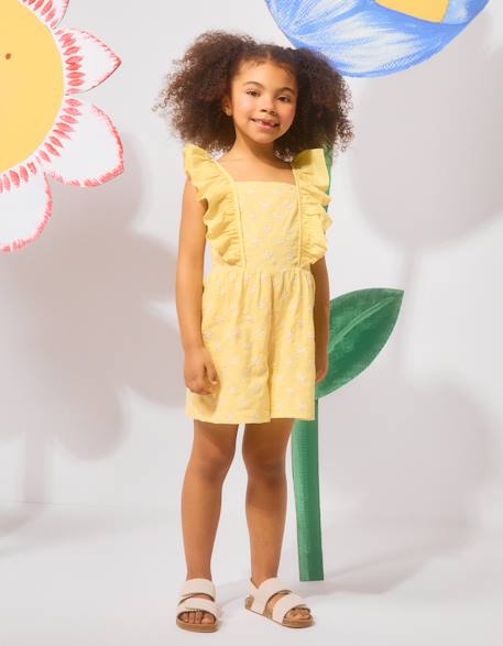Fille-Combinaison courte en coton avec broderie et volants b&s