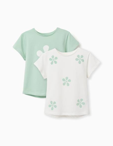 Fille-T-shirt, sous-pull-T-shirt-Lot de 2 t-shirts en coton avec imprimés étoiles de mer