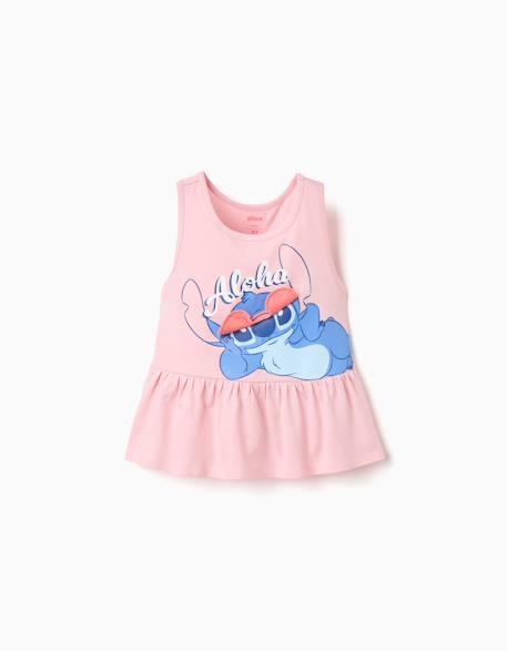 Fille-T-shirt, sous-pull-T-shirt-Débardeur en coton avec imprimé stitch