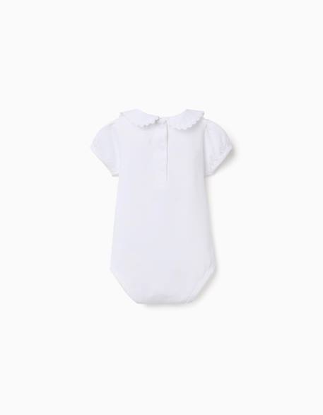Body en coton avec col claudine Blanc+Rose clair 2 - vertbaudet enfant 