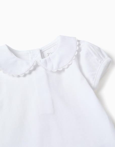 Body en coton avec col claudine Blanc+Rose clair 3 - vertbaudet enfant 