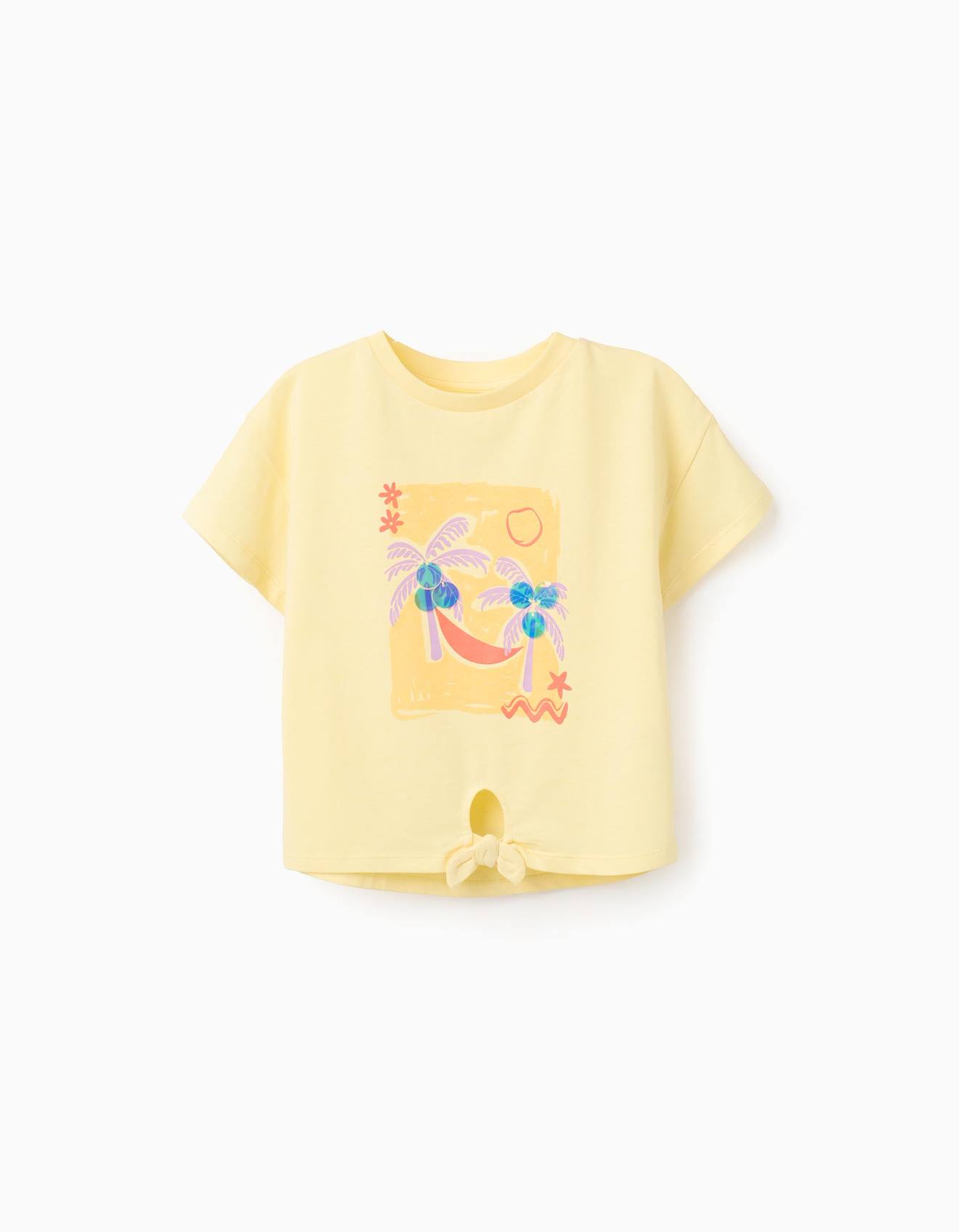 T-shirt En Coton Avec Imprim Palmiers Et Paillettes Jaune Clair 12 €