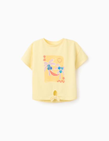 Fille-T-shirt, sous-pull-T-shirt-T-shirt en coton avec imprimé palmiers et paillettes