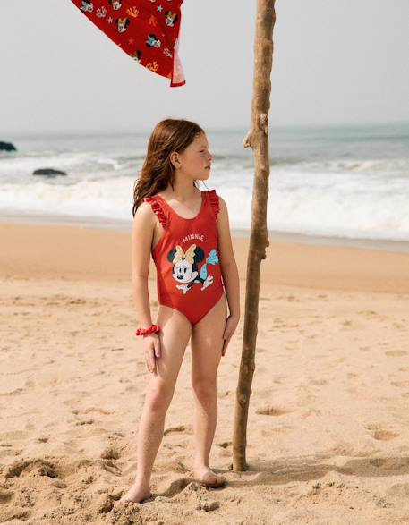 Fille-Maillot de bain avec imprimé minnie et bretelles à volants