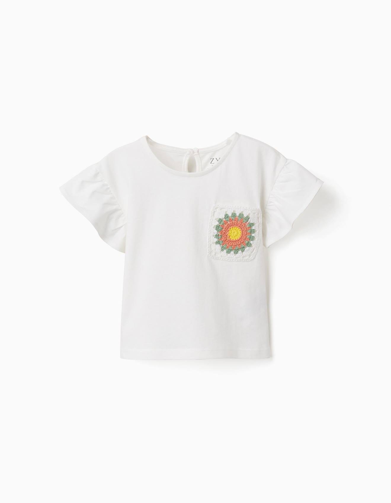 T-shirt En Coton Avec Poche Au Crochet Blanc 12$
