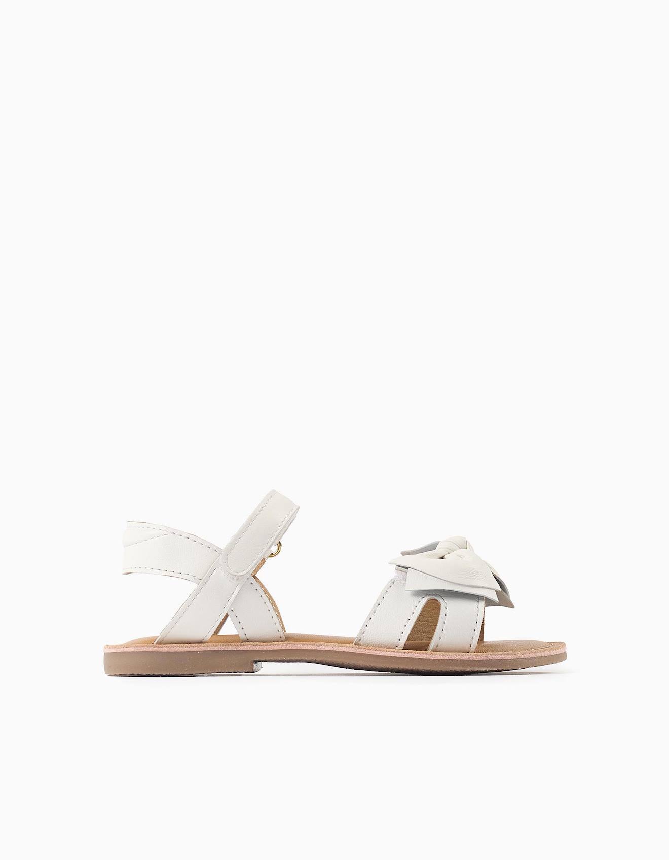 Sandales En Cuir Avec Nœud Décoratif Blanc Sandales En Cuir Avec Nœud Décoratif Blanc