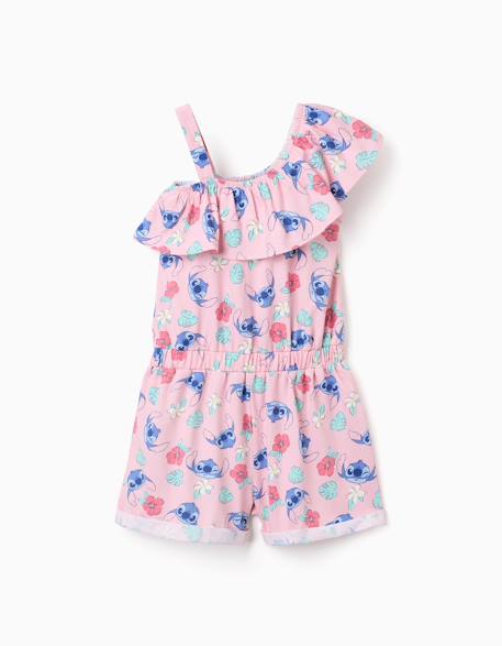 Fille-Combishort en coton avec motif stitch et volants