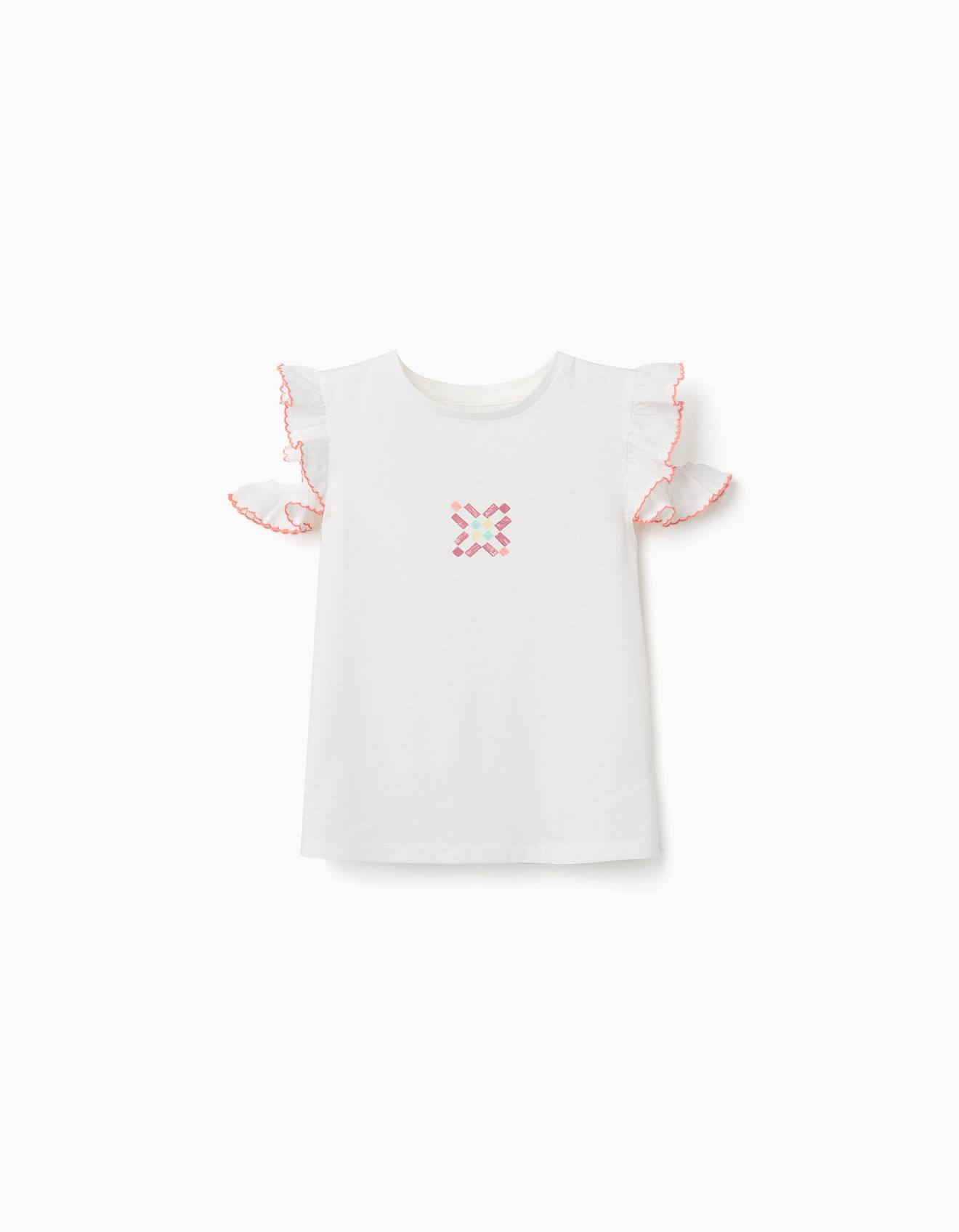 T-shirt En Coton Avec Imprim Mosaque Et Manches Volants Blanc 12 €