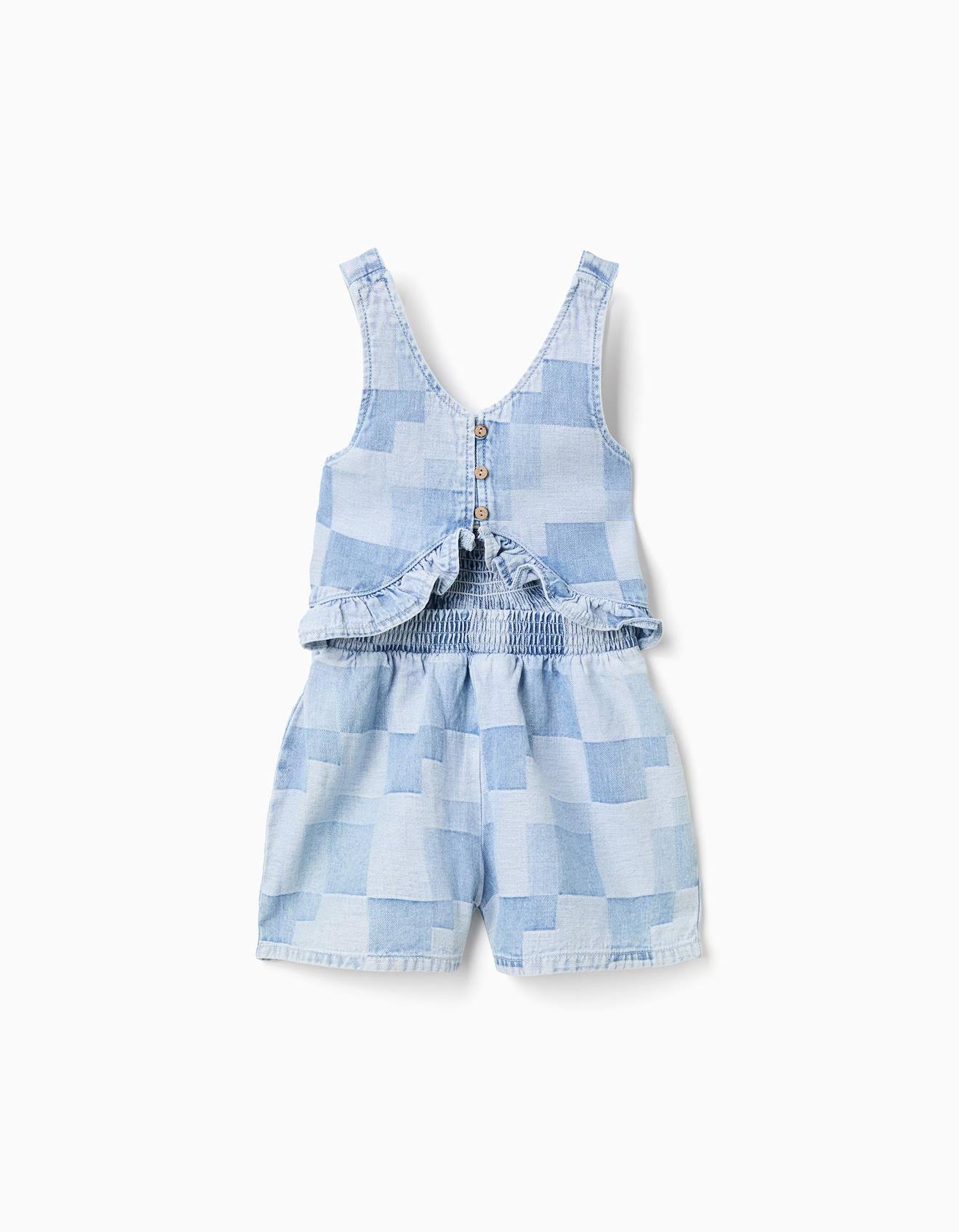 Combishort En Jean Carreaux Et Volants Bleu Clair 22 €