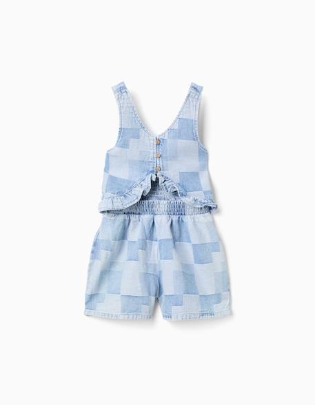 Fille-Combishort en jean à carreaux et volants