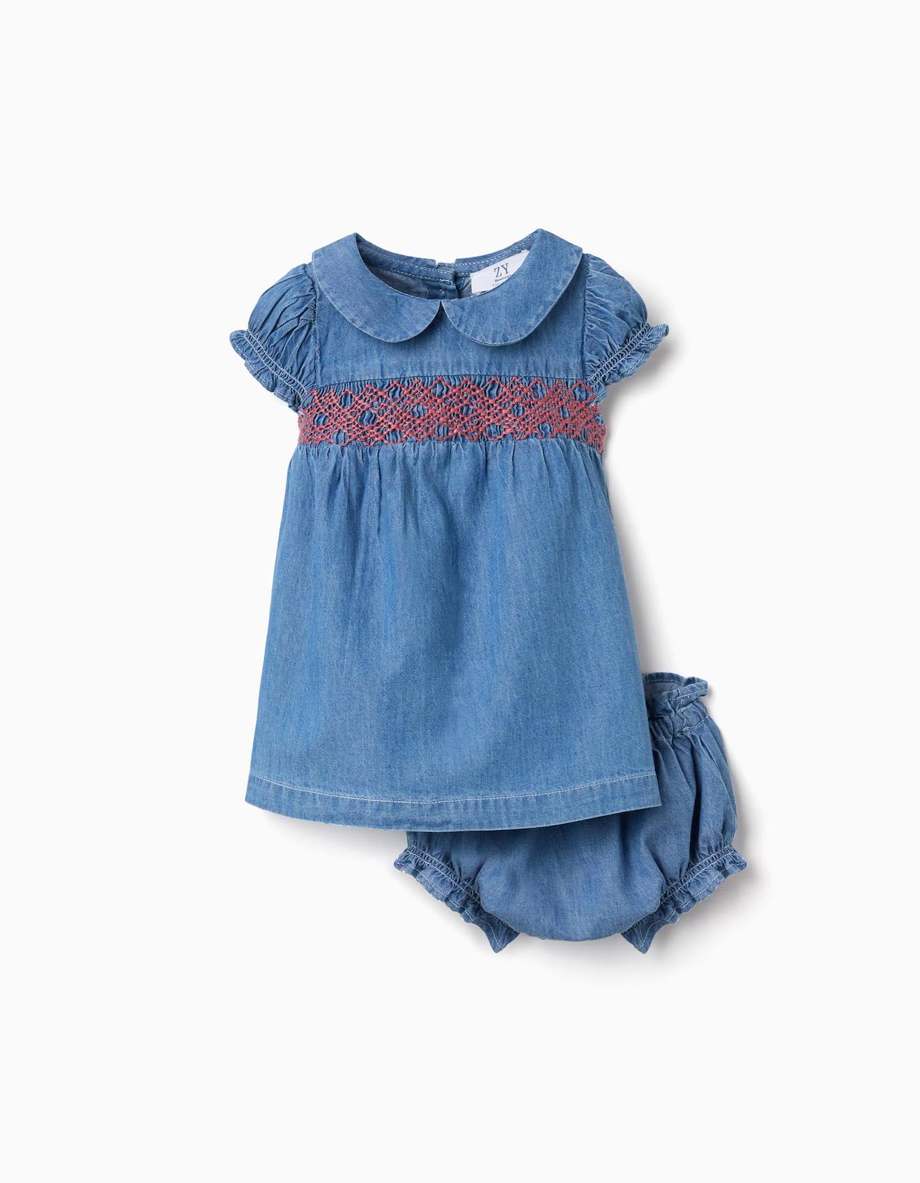 Robe En Jean Avec Broderie Et Volants Bleu Robe En Jean Avec Broderie Et Volants Bleu