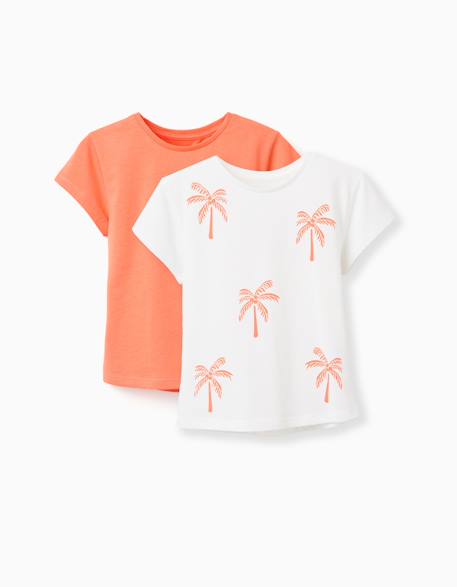Fille-T-shirt, sous-pull-T-shirt-Lot de 2 t-shirts en coton avec imprimés étoiles de mer