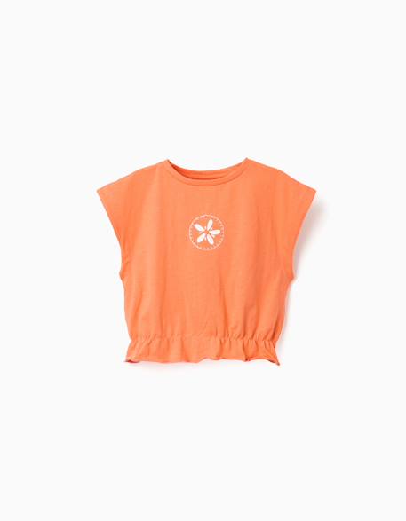 Fille-T-shirt, sous-pull-T-shirt-T-shirt en coton à imprimé floral et volants