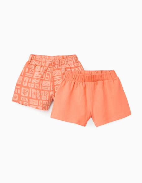 Fille-Lot de 2 shorts en coton unis et imprimés