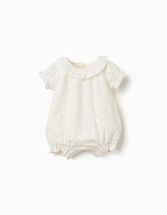 -Barboteuse en coton avec broderie anglaise