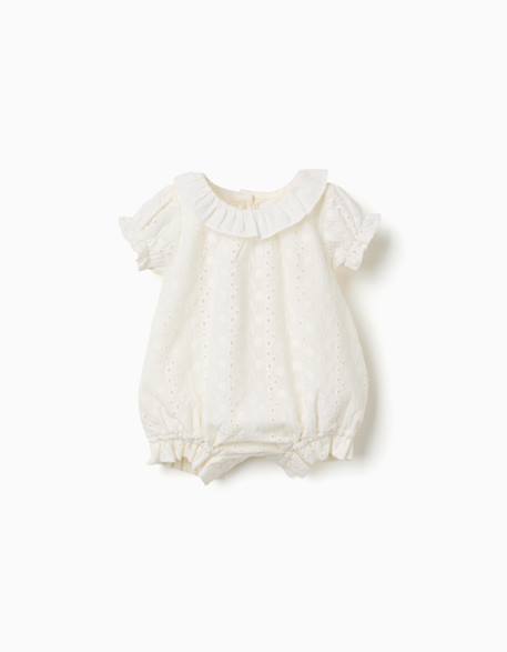 Bébé-Barboteuse en coton avec broderie anglaise