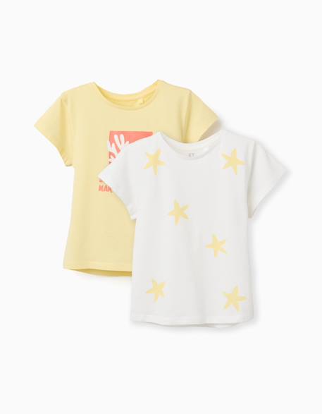 Fille-T-shirt, sous-pull-T-shirt-Lot de 2 t-shirts en coton avec imprimés étoiles de mer