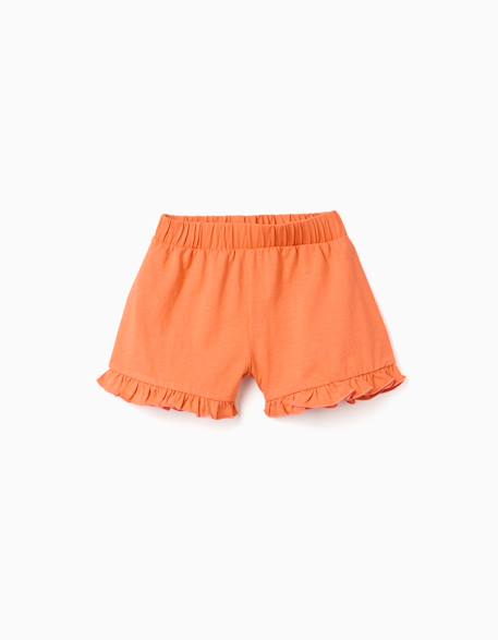 Fille-Short en coton avec taille élastique et volants