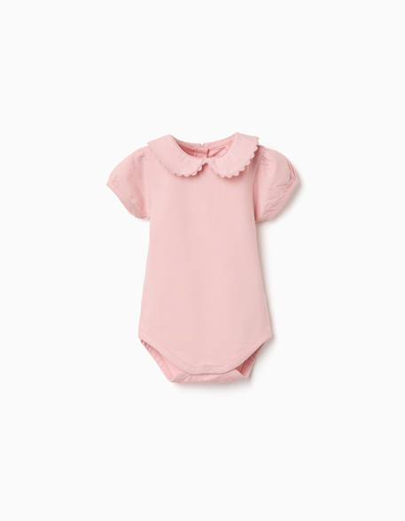 Body en coton avec col claudine Blanc+Rose clair 5 - vertbaudet enfant 