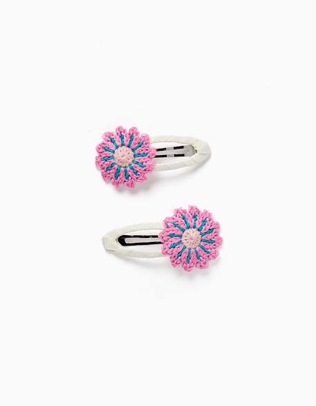 Bébé-Lot de 2 pinces à cheveux avec fleurs au crochet