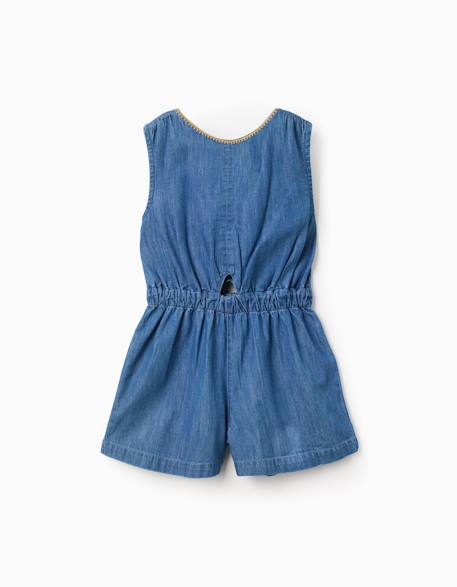 Fille-Combishort en jean avec taille élastiquée et découpe