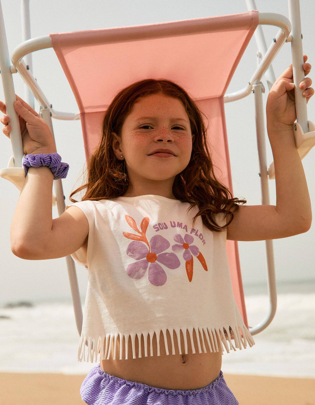 T-shirt En Coton Avec Imprimé Fleurs Et Franges Blanc