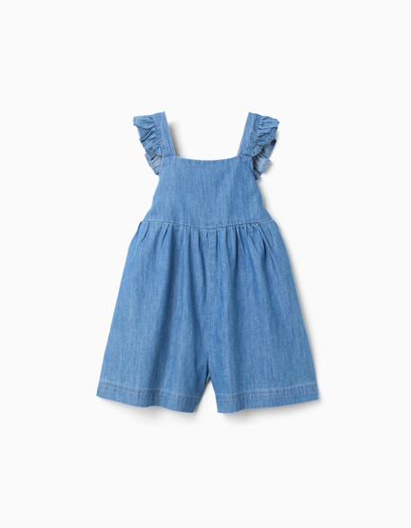 Bébé-Salopette, combinaison-Combishort en jean à jambe large avec bretelles volantées