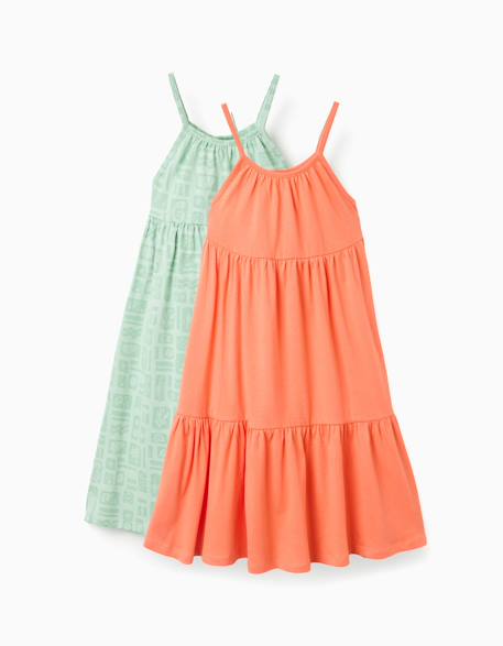 Fille-Robe-Lot de 2 robes sans manches unies et imprimées