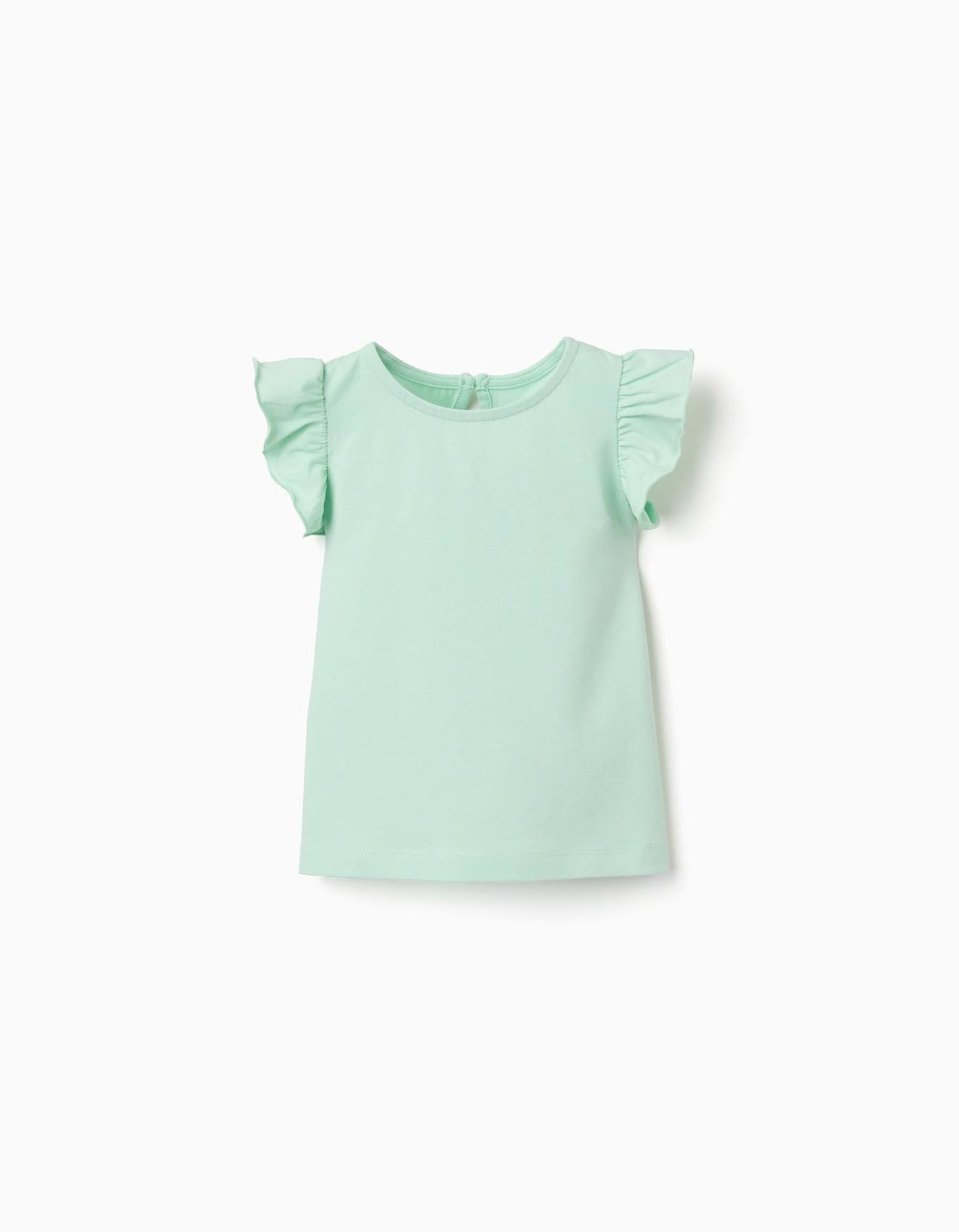 T-shirt Avec Manches Volants Et Col Rond Vert Clair 8$