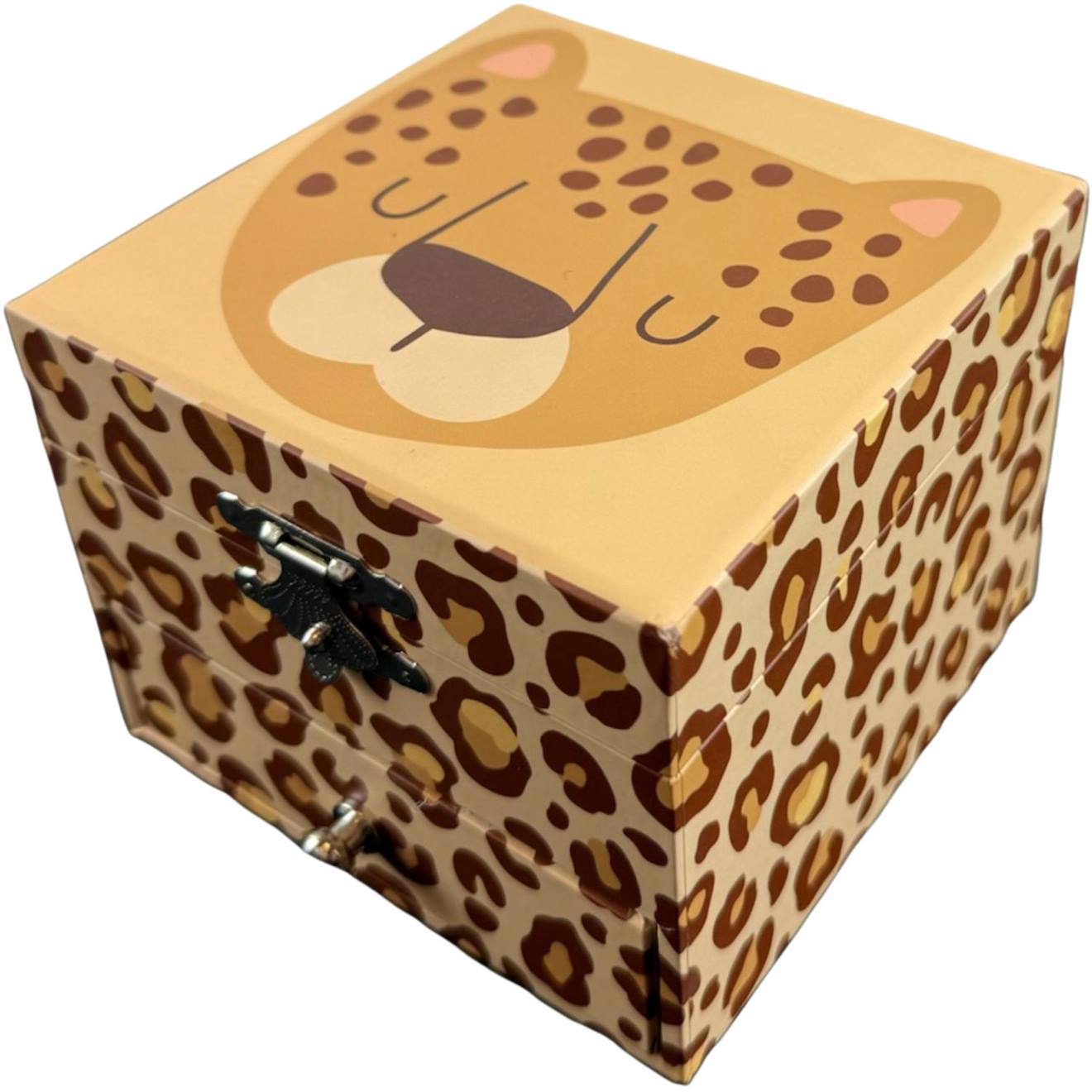 Boîte À Bijoux Musicale Cube Léopard Marron, Beige, Noir