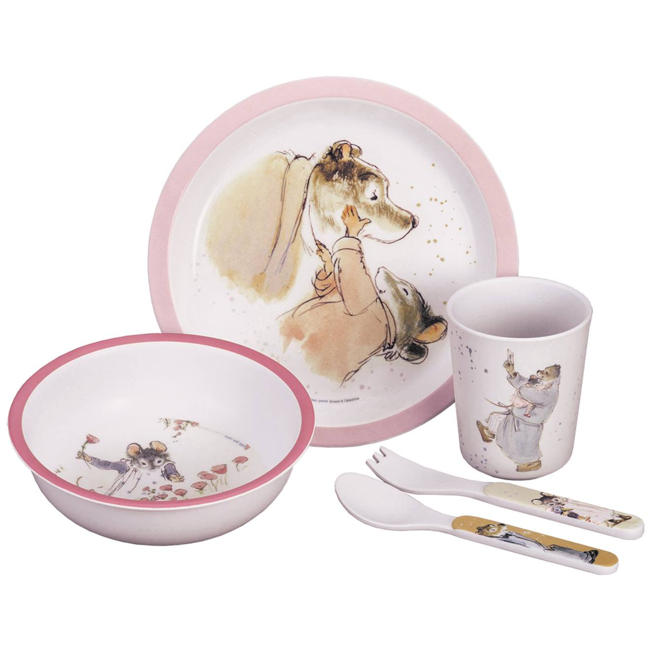 Coffret Repas Ernest Et Célestine Rose (5 Pièces) Rose
