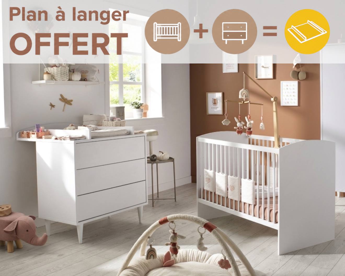 Chambre Bébé 2 Pièces, Lit Bébé 120x60 Et Commode À Langer - Milann Blanc